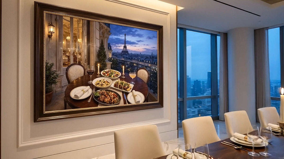 Blue Hour Paris Dinner Painting | Eiffel Tower French Cafe Wall Art (Pack of 4)